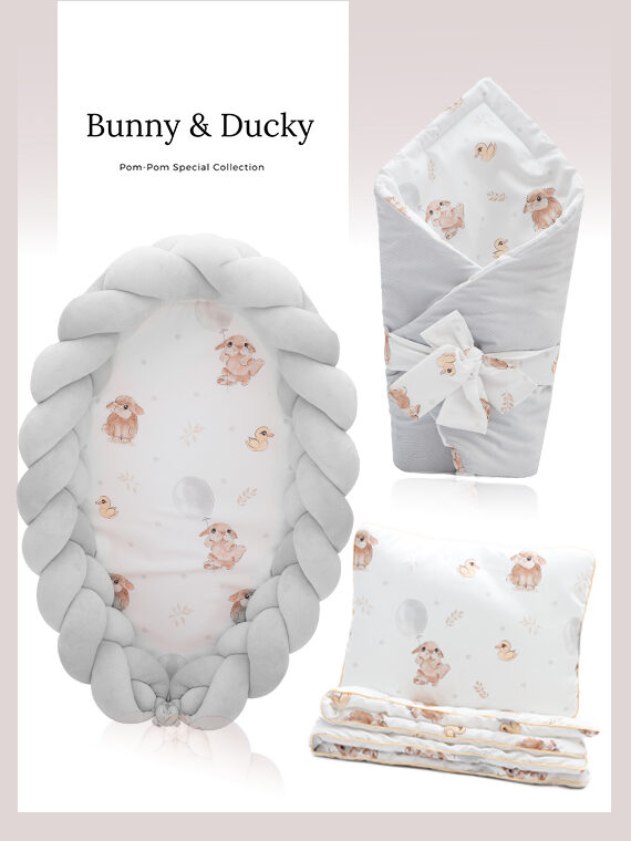 Wyprawka dla noworodka ZESTAW Bunny and Ducky 4w1 JASNOSZARY 1
